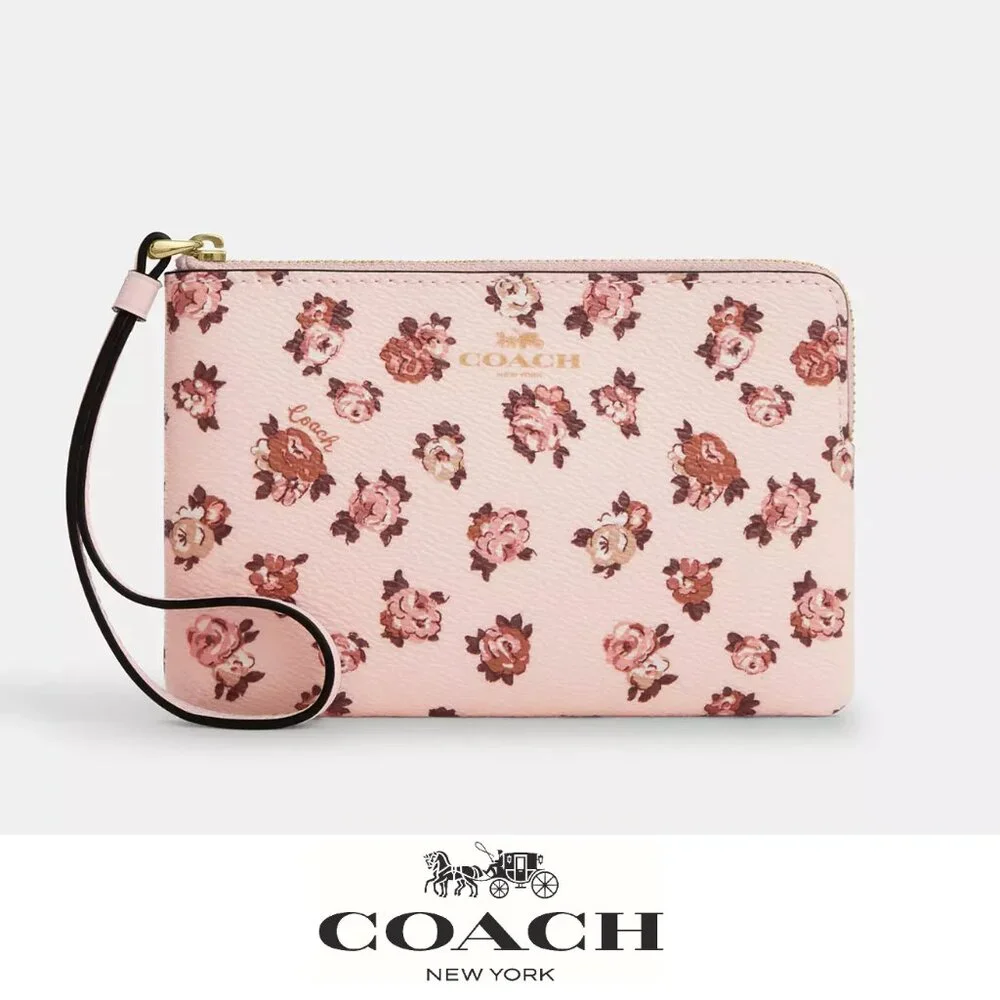 🌸 Coach Corner Zip Wristlet With Rosette Print